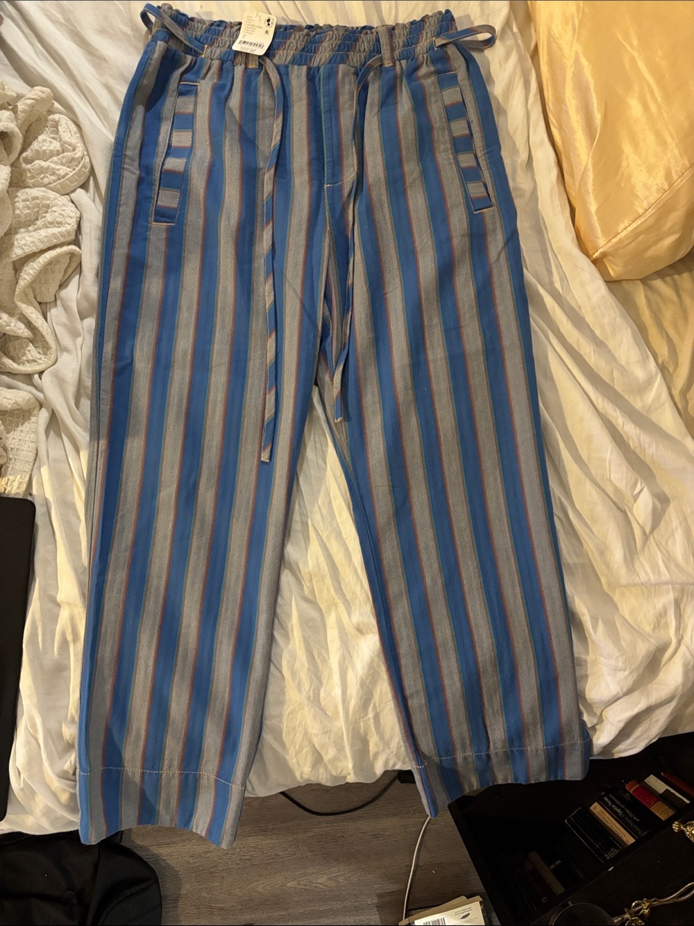 Free People Blue Striped Drawstring Trousers